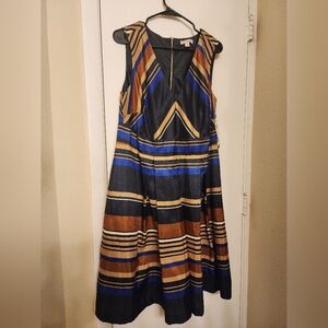 Dress Barn - V-Neck - Blue/Black/Gold Dress - Size 14